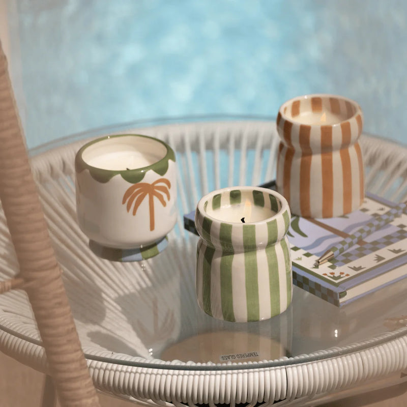 Cabana Sage Striped Ceramic Candle - Bora Bora 184g