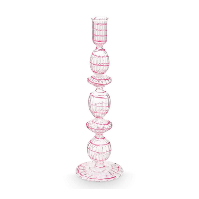 Candle Holder Glass Swirl Pink L 28cm