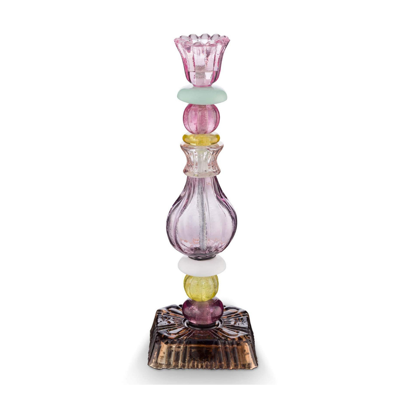 Candle Holder Glass Beads Lilac 28cm
