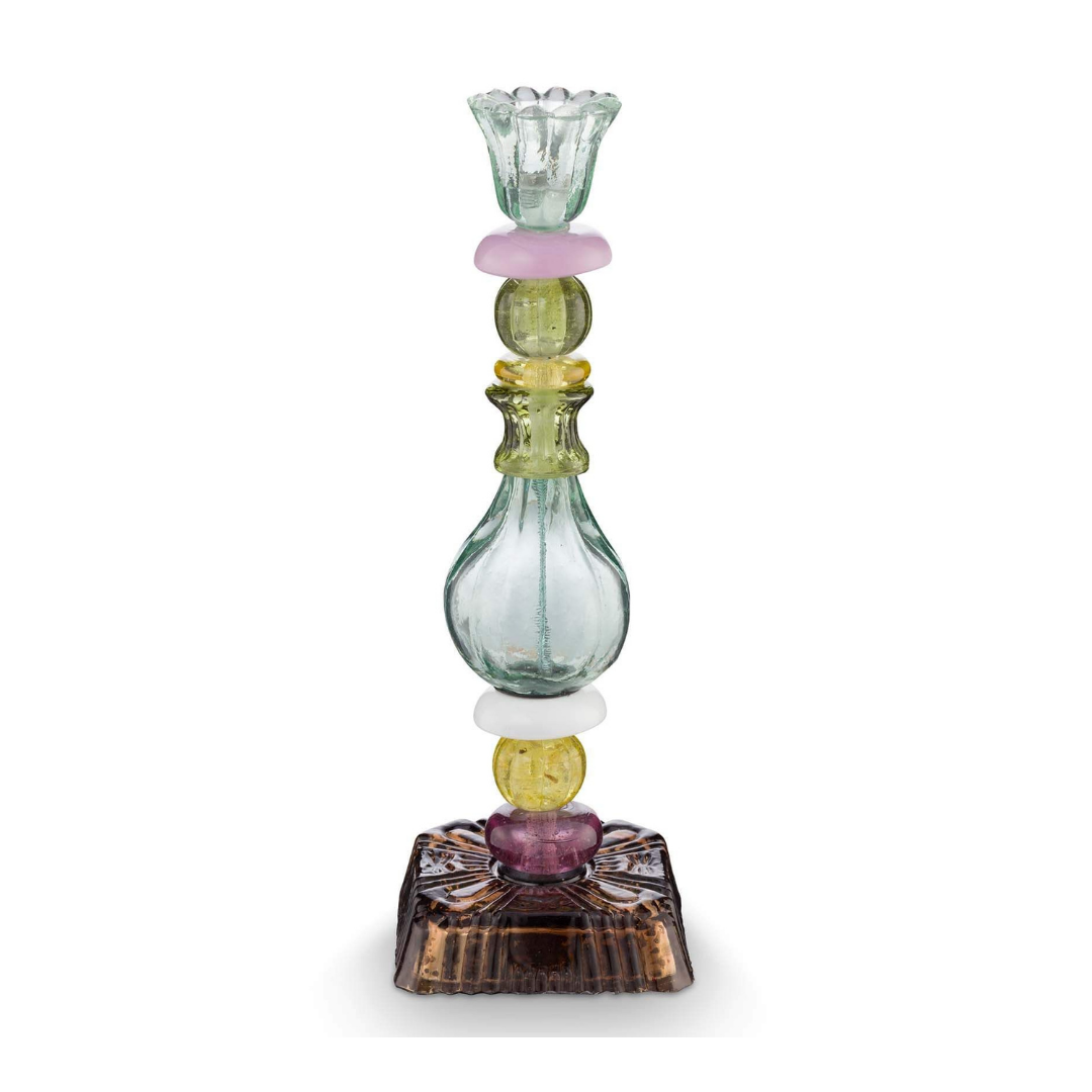 Candle Holder Glass Beads Green 28cm