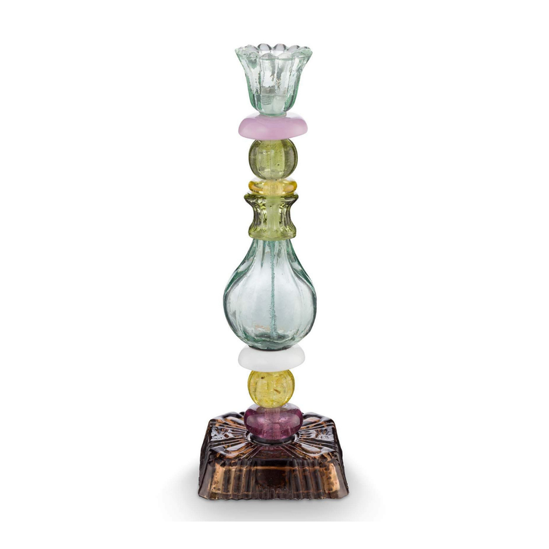 Candle Holder Glass Beads Green 28cm