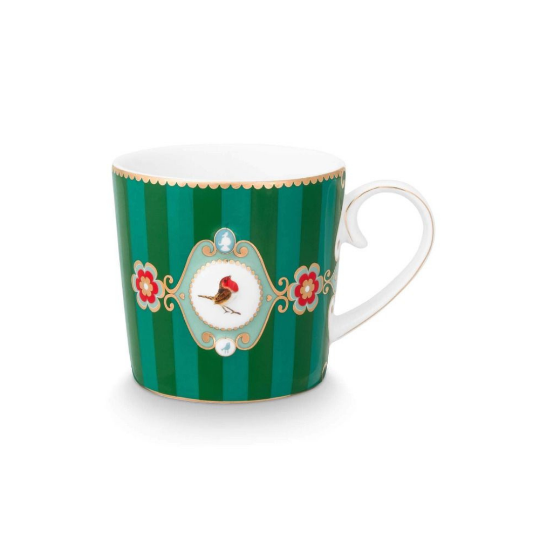 Mug Small Love Birds Medallion Stripes Emerald-Green 150ml