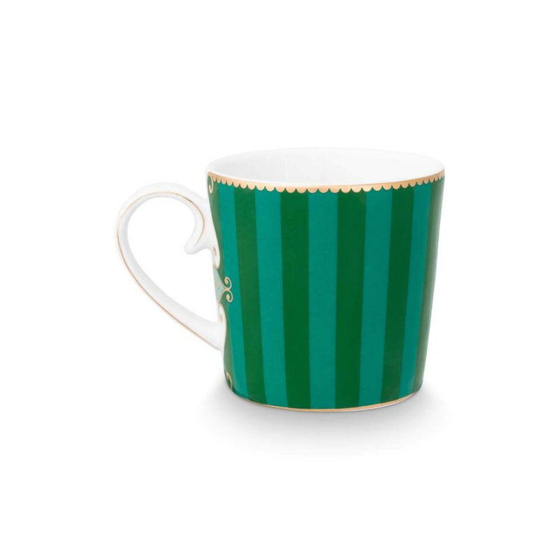 Mug Small Love Birds Medallion Stripes Emerald-Green 150ml