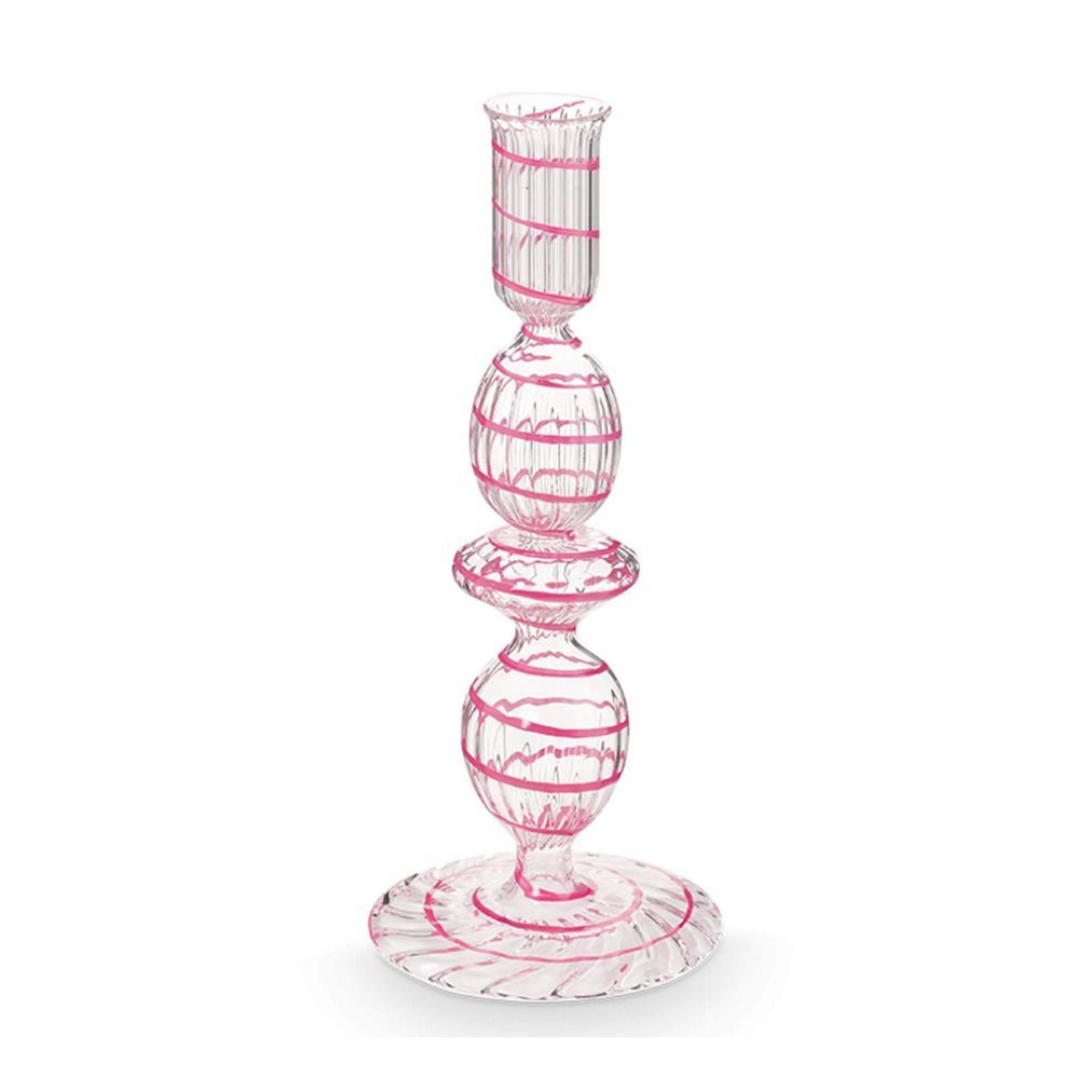 Candle Holder Glass Swirl Pink S 20cm