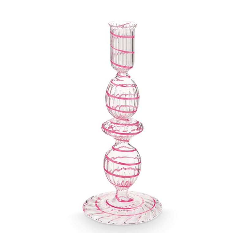 Candle Holder Glass Swirl Pink S 20cm