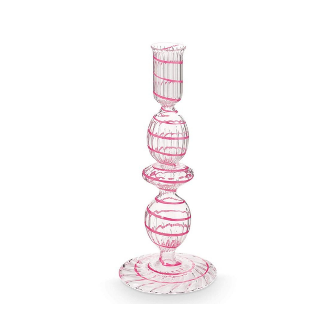 Candle Holder Glass Swirl Pink M 22cm