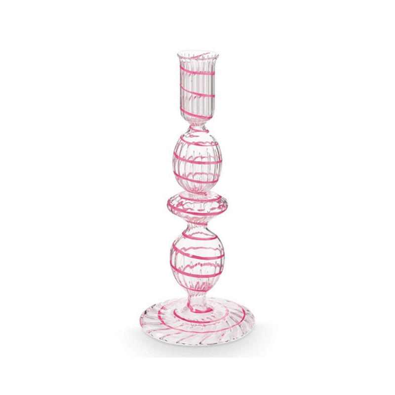 Candle Holder Glass Swirl Pink M 22cm