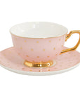 Tea Cup & Saucer , Polka Dot Gold Blush