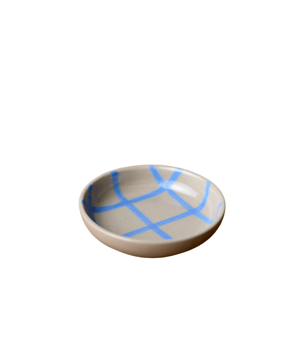 9cm Condiment Bowl in Stone With Blue Handbrush / Coastal Junction