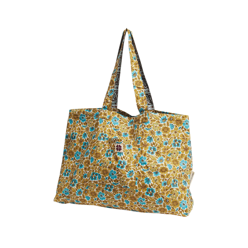 Magnolia Reversible Cotton Tote Bag - Turquoise
