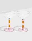 TWO x STRIPED COUPE GLASSES - PINK + AMBER