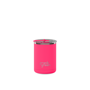 Ceramic Coffee Cup with Hinged Lid - Neon Pink