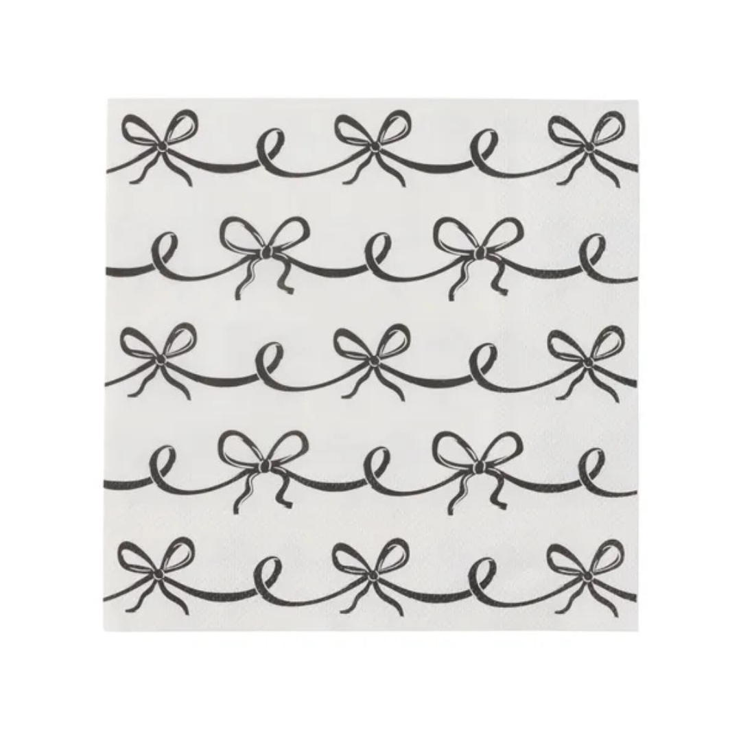 Bows 20pk 3 Ply 33cm Napkin Black/Ivory
