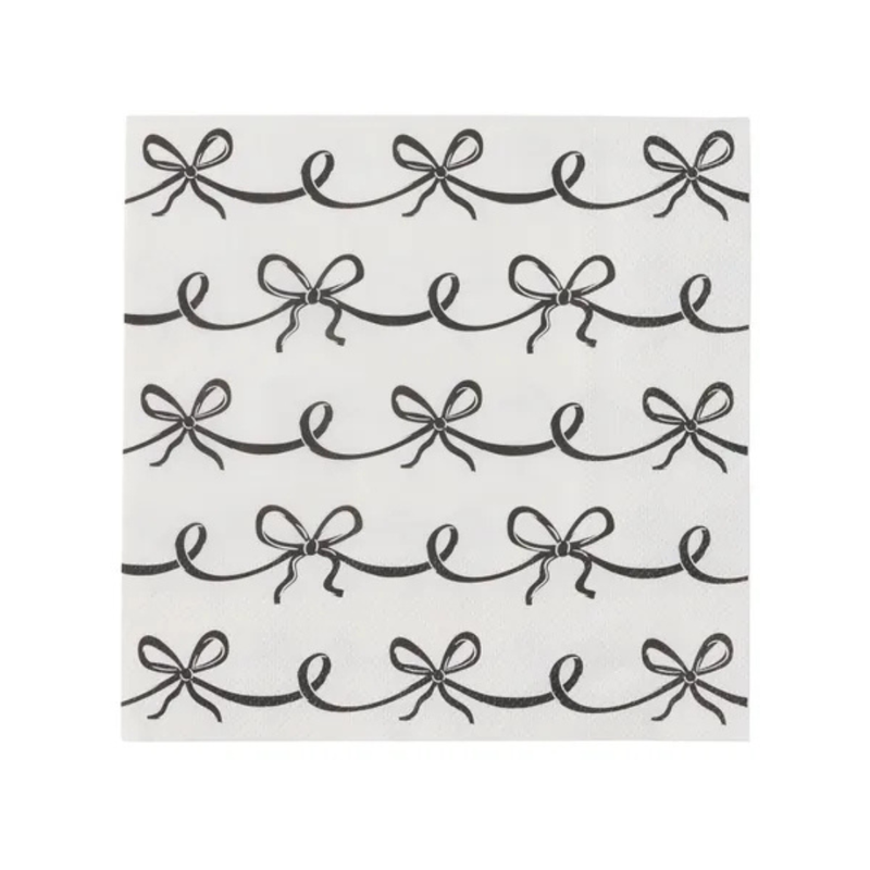 Bows 20pk 3 Ply 33cm Napkin Black/Ivory