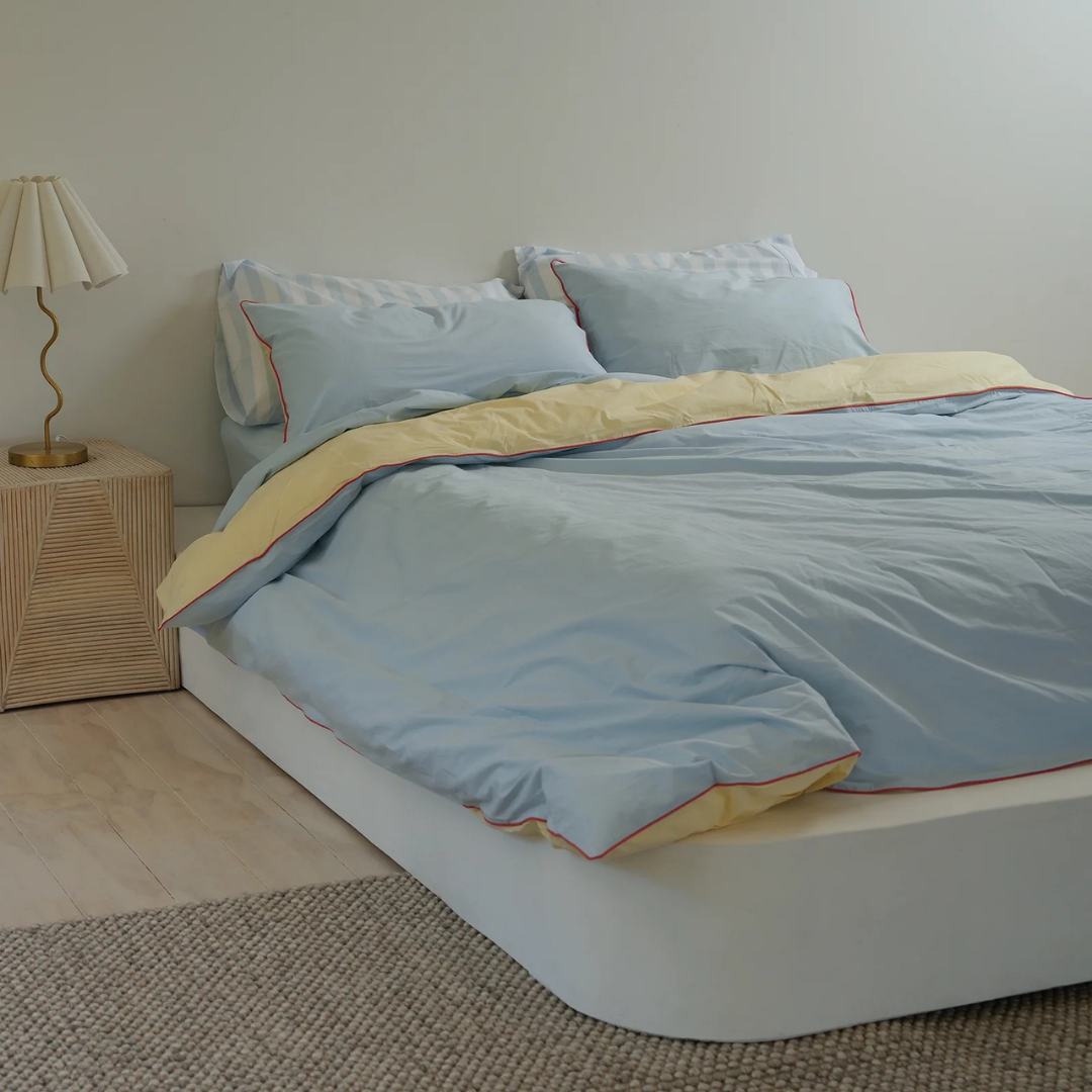 100% Stonewashed Cotton Duvet Set – Butter/Sky Reversible