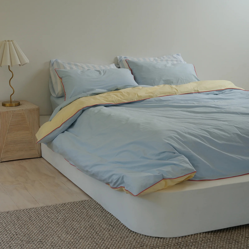 100% Stonewashed Cotton Duvet Set – Butter/Sky Reversible