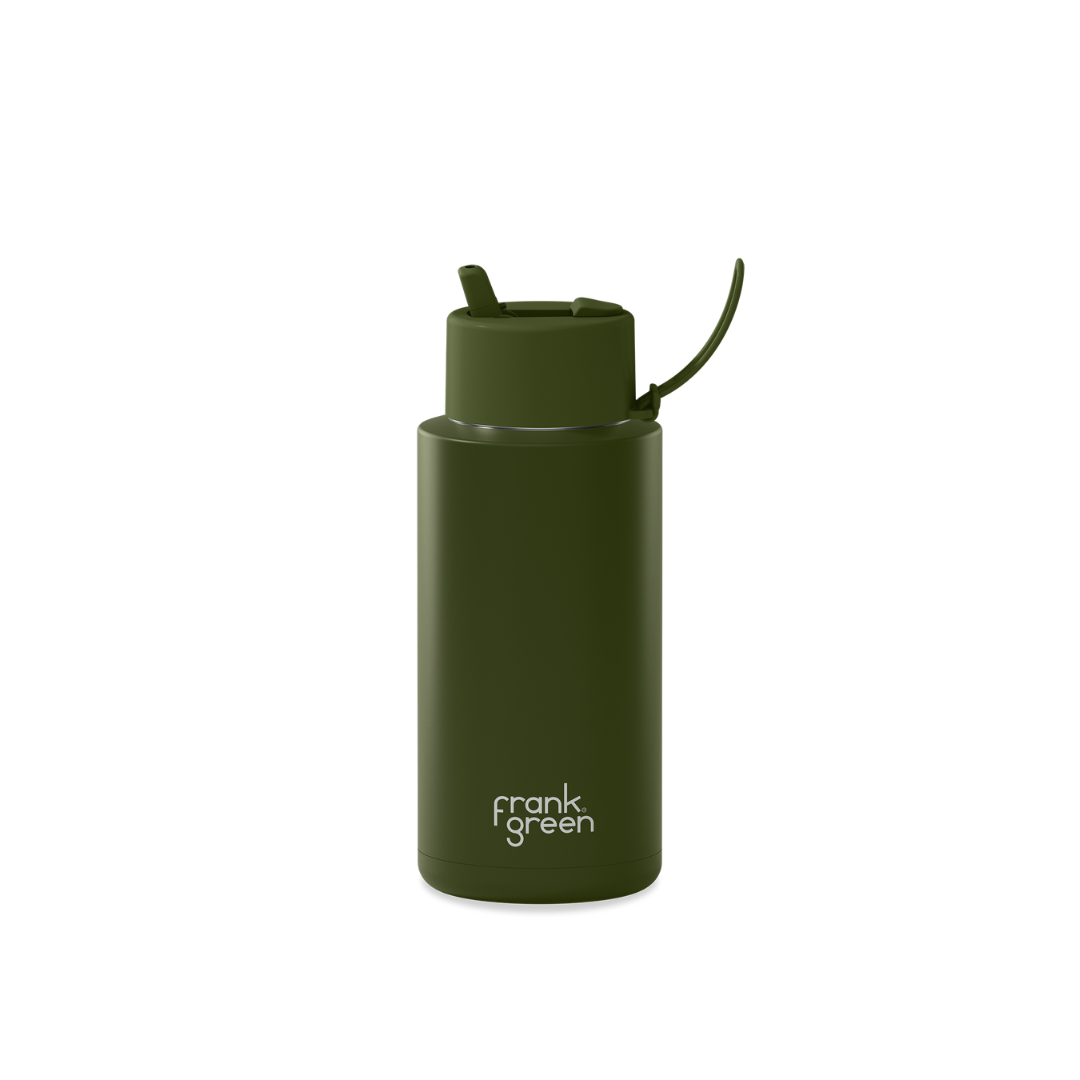 34oz Stainless Steel Ceramic Reusable Bottle with Straw Lid