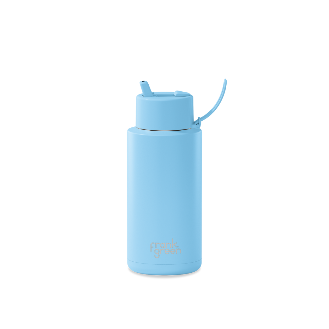 34oz Stainless Steel Ceramic Reusable Bottle with Straw Lid
