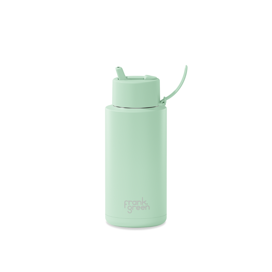 34oz Stainless Steel Ceramic Reusable Bottle with Straw Lid