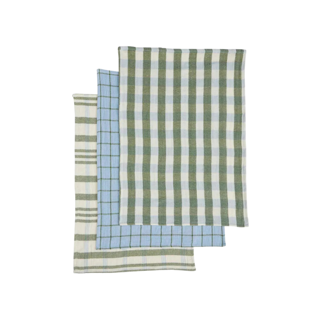 Kit Set of 3 Recycled Cotton Tea Towels Olive