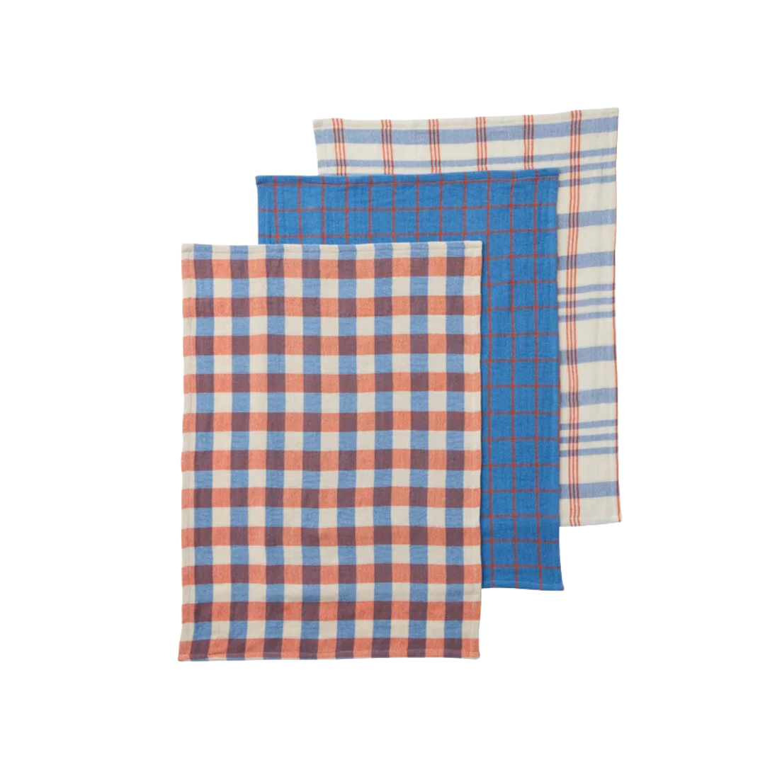Kit Set of 3 Recycled Cotton Tea Towels Blue
