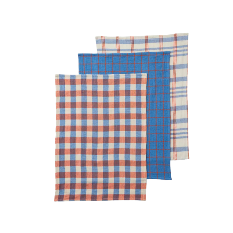 Kit Set of 3 Recycled Cotton Tea Towels Blue