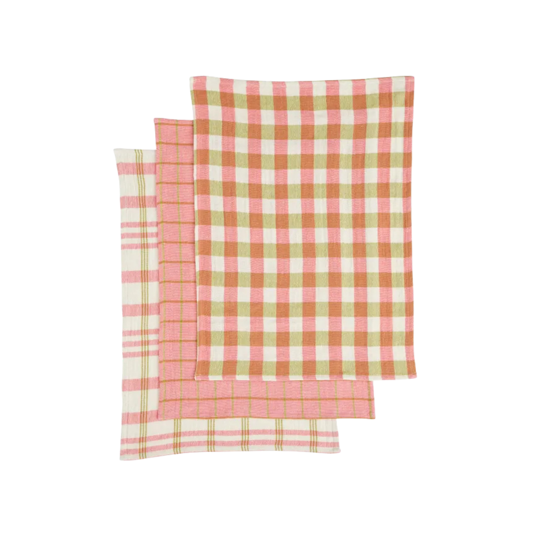 Kit Set of 3 Recycled Cotton Tea Towels  Pink
