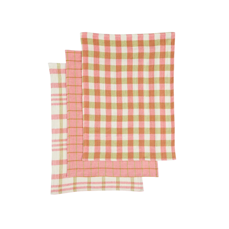 Kit Set of 3 Recycled Cotton Tea Towels  Pink