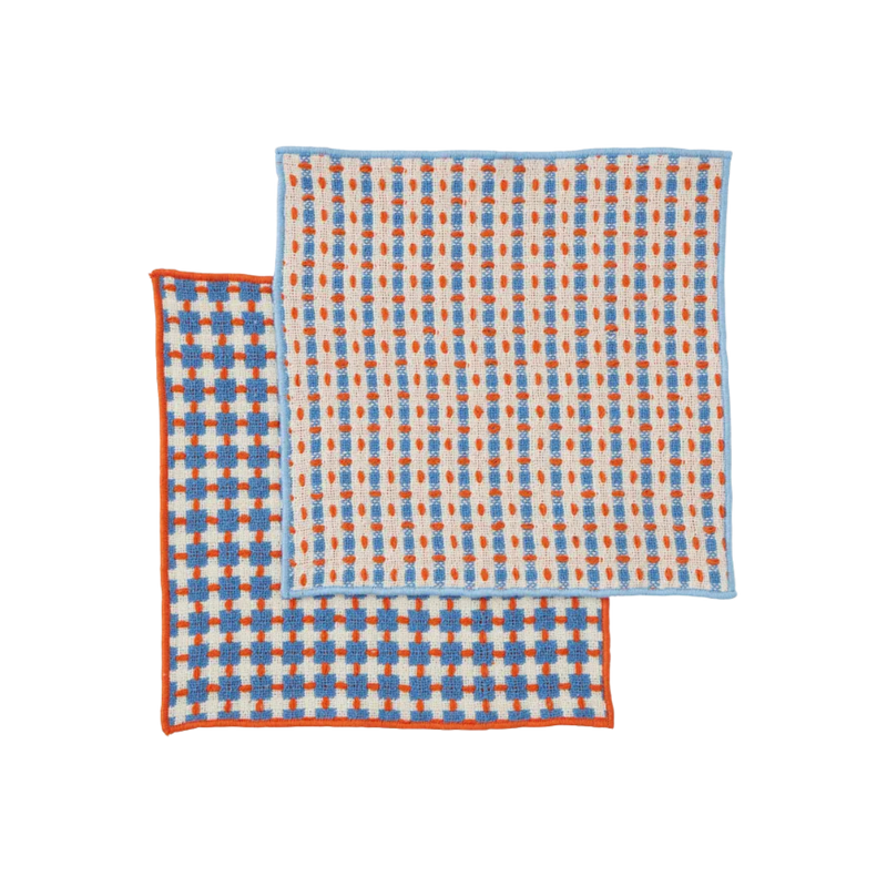 Kit Set of 2 Recycled Cotton Dishcloths 25cm Blue
