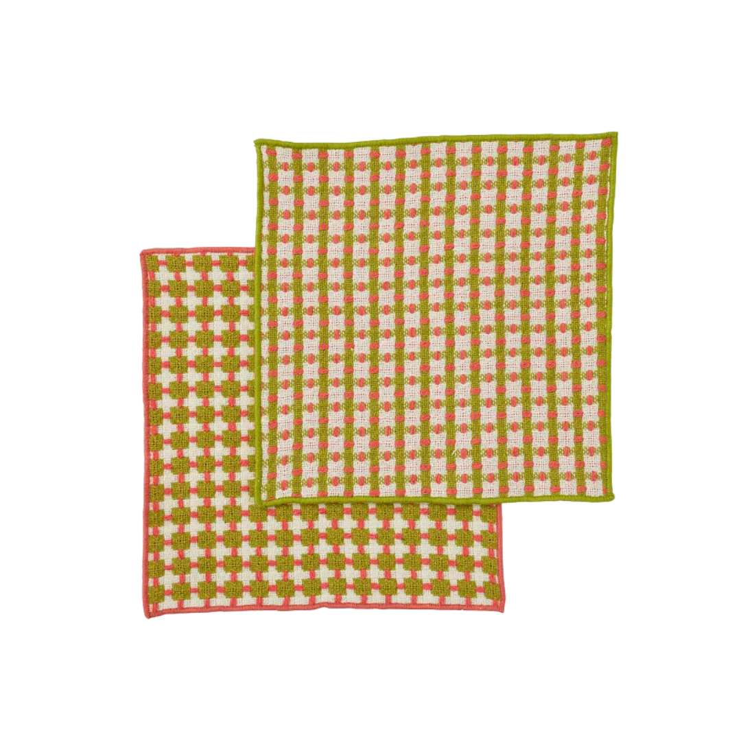 Kit Set of 2 Recycled Cotton Dishcloths 25cm Pink