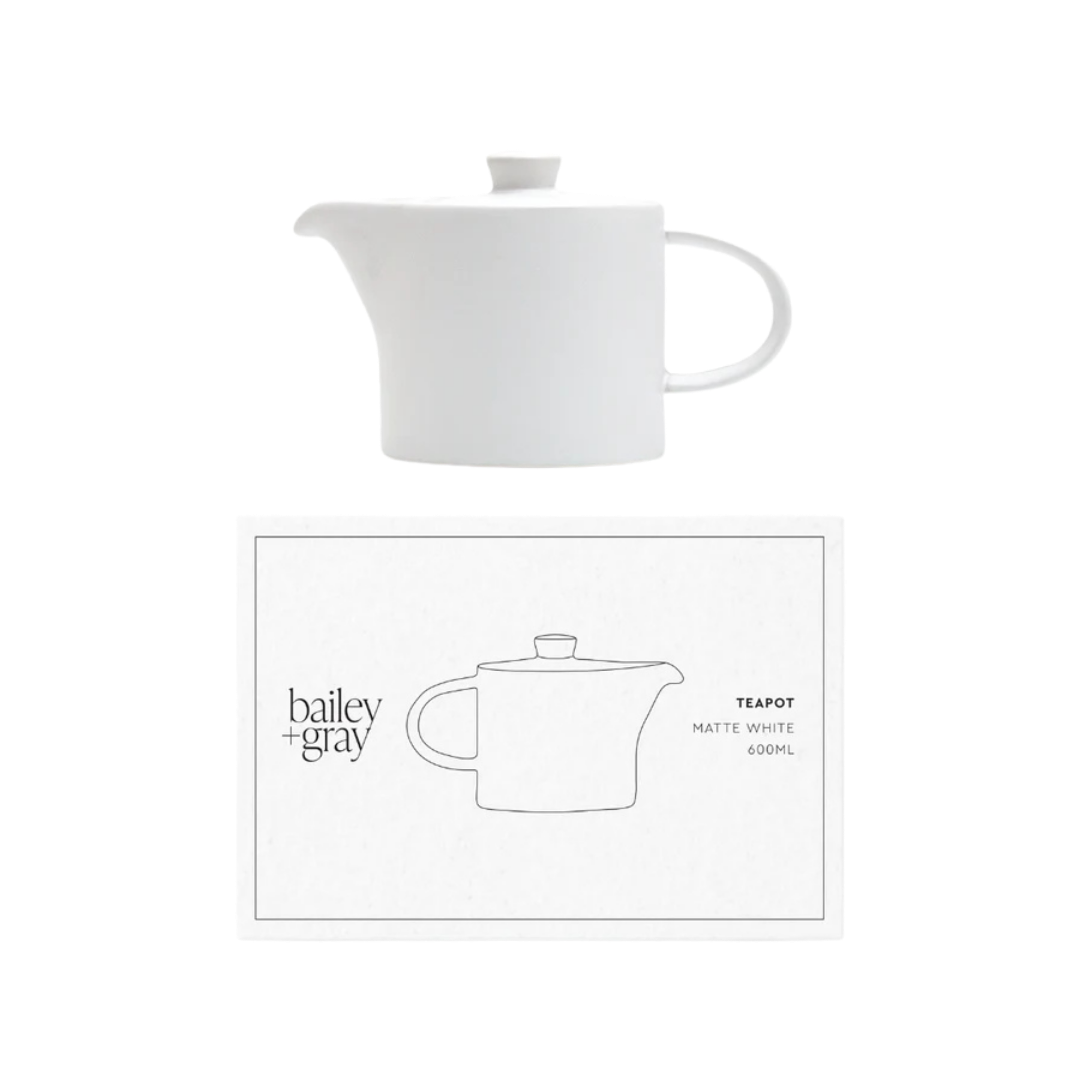 Bailey + Gray Matte White Teapot 600ml