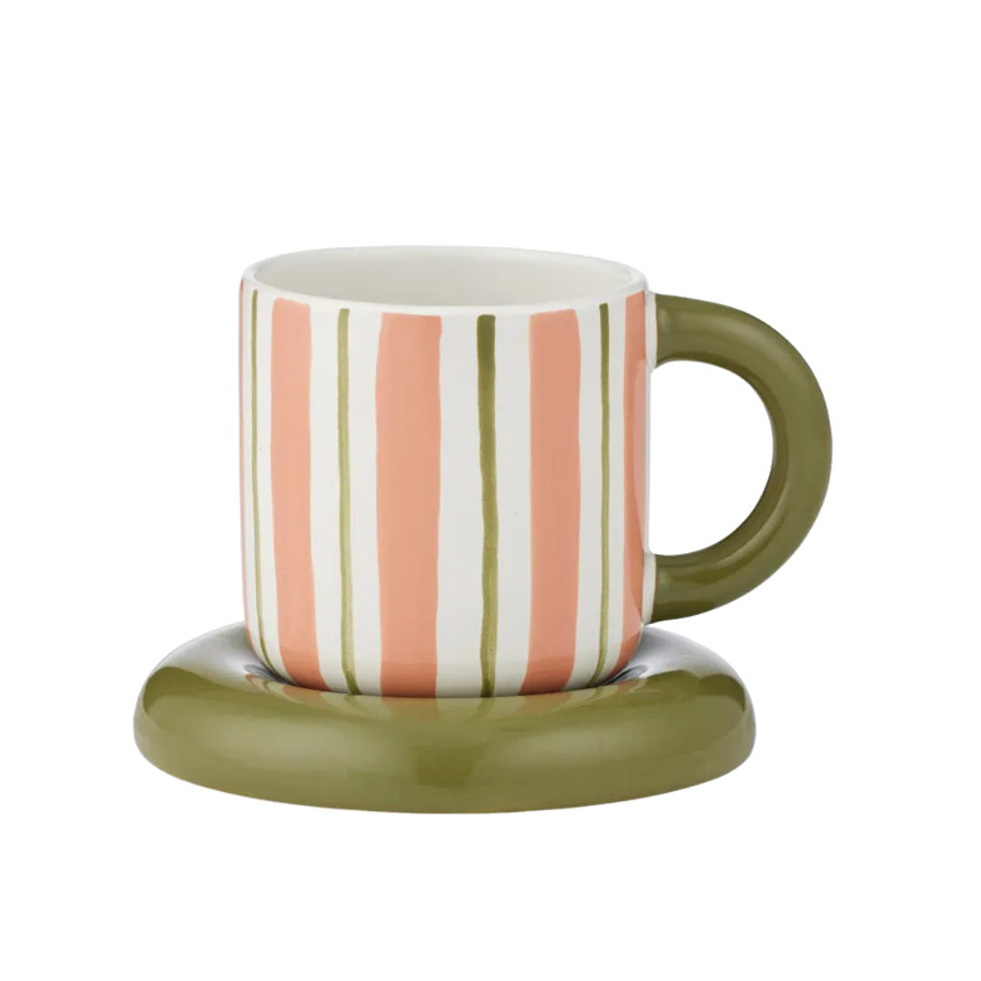 Candy Ceramic Cup and Saucer Pink/Olive