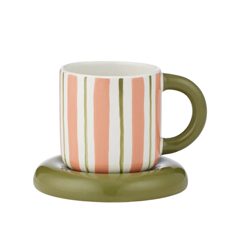 Candy Ceramic Cup and Saucer Pink/Olive