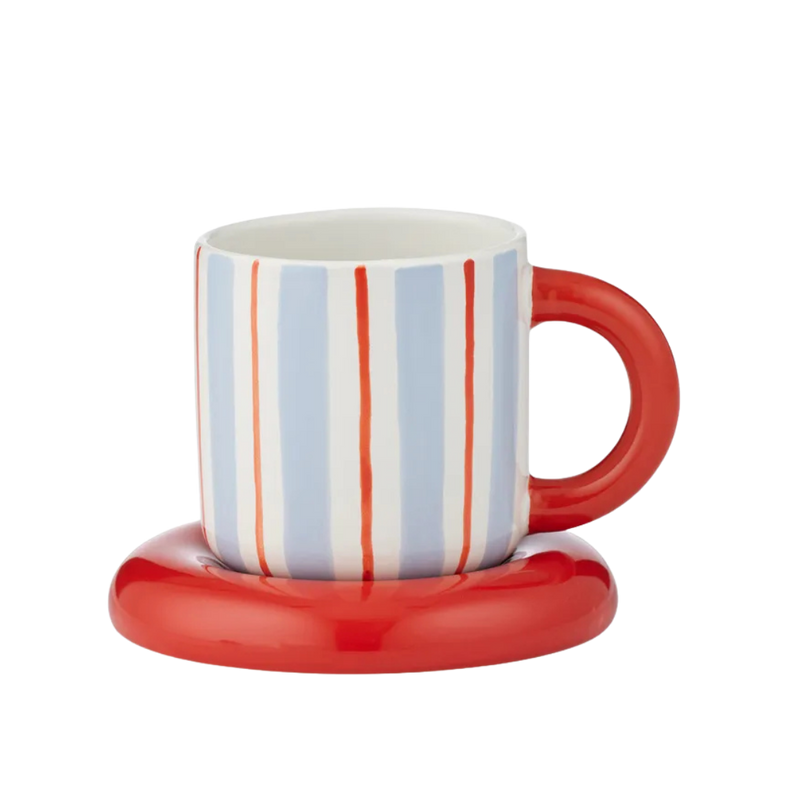 Candy Ceramic Cup and Saucer Sky/Tomato