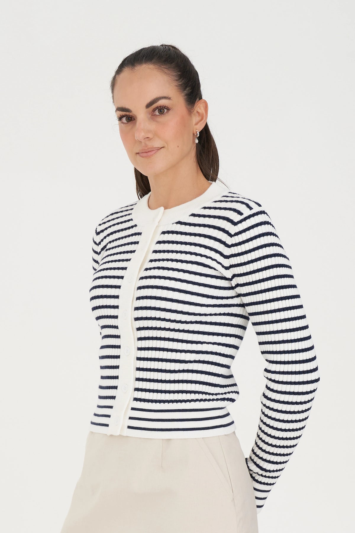 Classic Stripe Knit Cardi - Navy/Chalk
