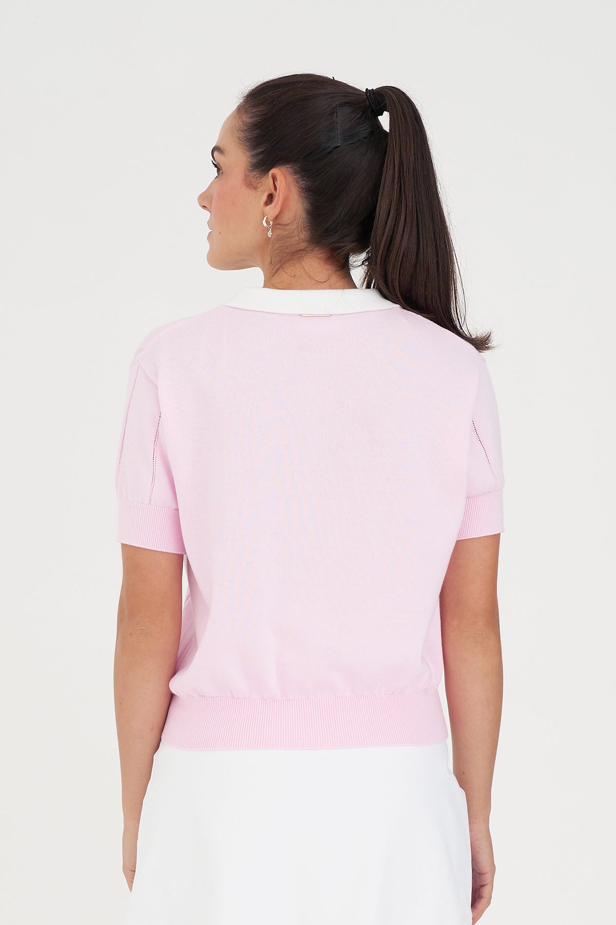 Wmns Line Knit Polo - Camellia/White