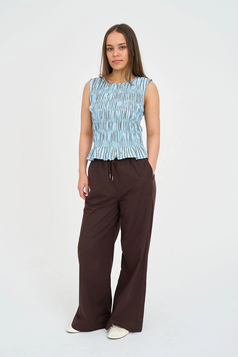 Stripe Bridget Shirred Top - Bay Blue
