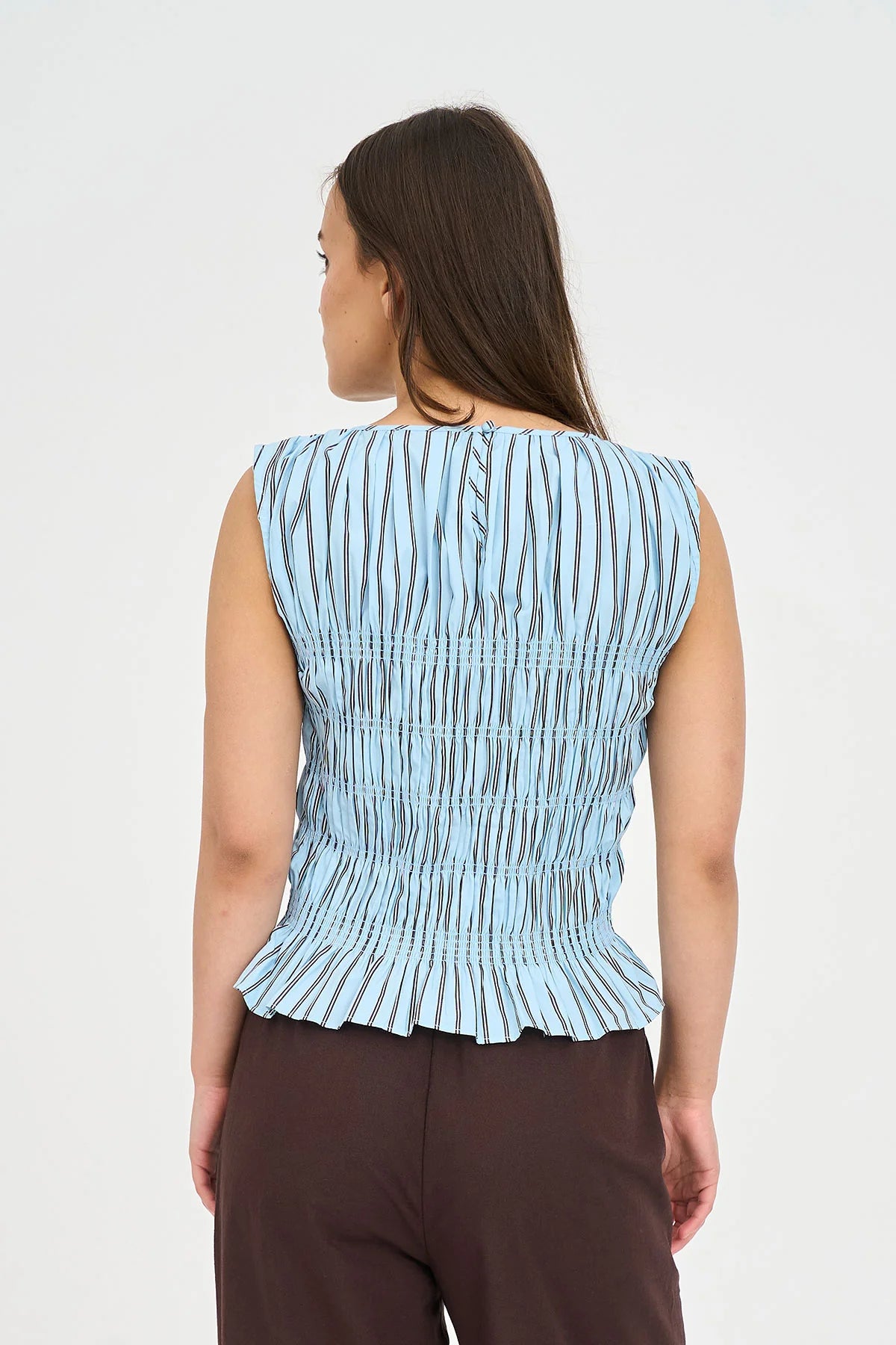 Stripe Bridget Shirred Top - Bay Blue