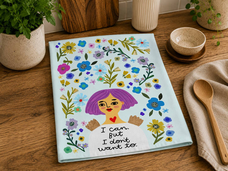 I Can, But I Don't Want To Grumpy Angel Dish Towel