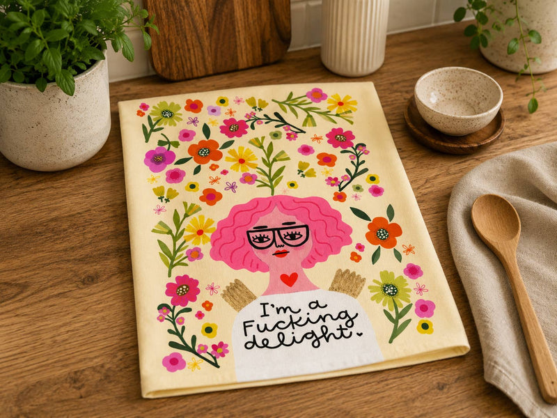 I'm a Fucking Delight Grumpy Angel Dish Towel