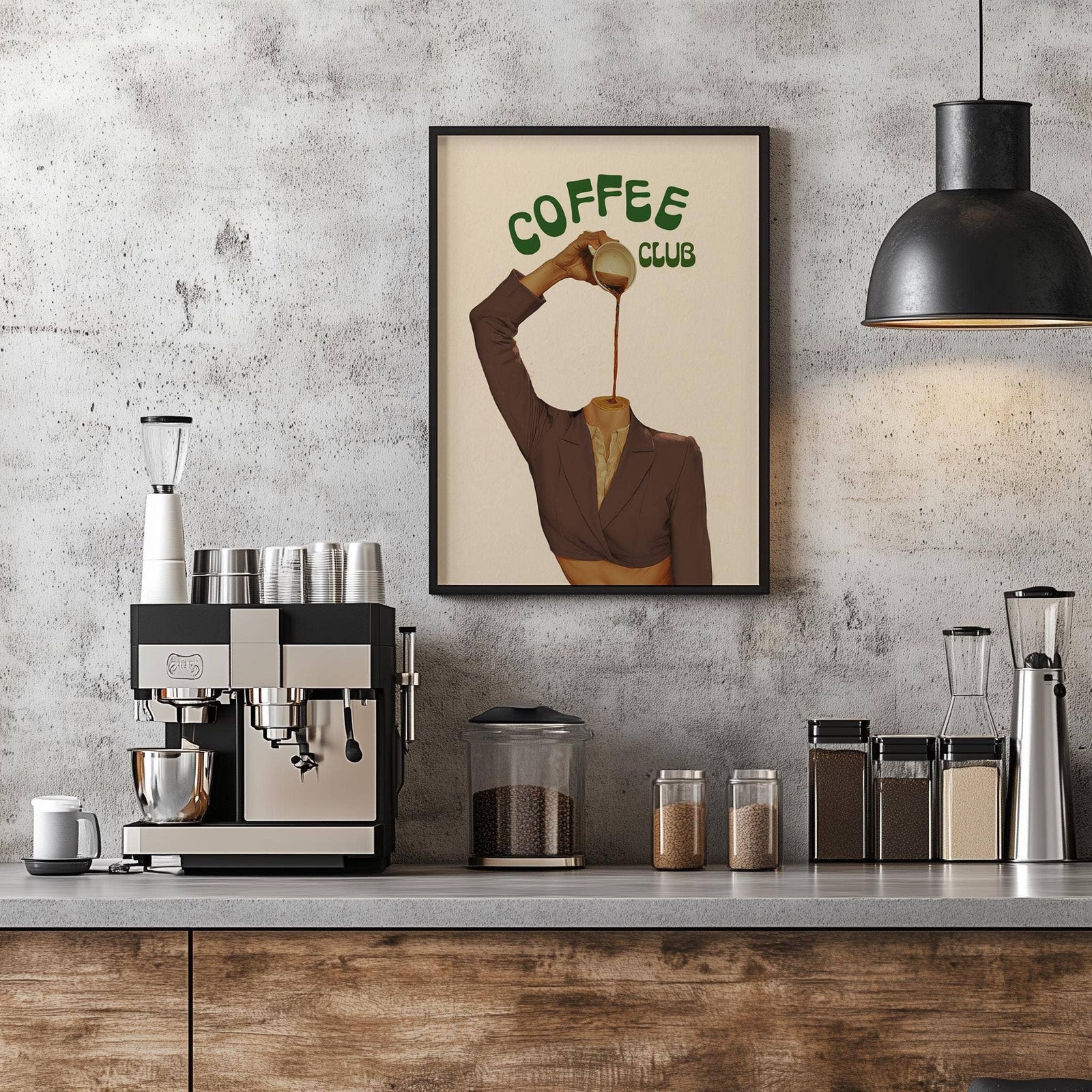 Coffee Club Poster: Retro Espresso Kitchen | Framed Art 11x14 In