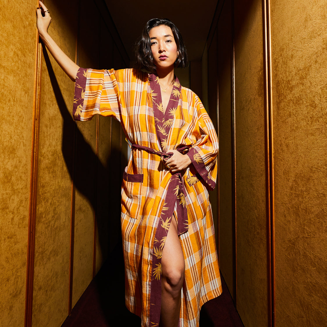 Nicolette Linen Robe - Marigold - Sage x Clare