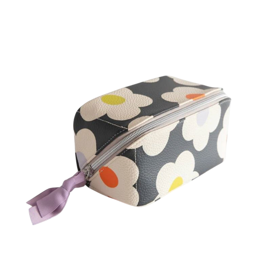 Multi Flower Charcoal - Diagonal Cosmetic Bag