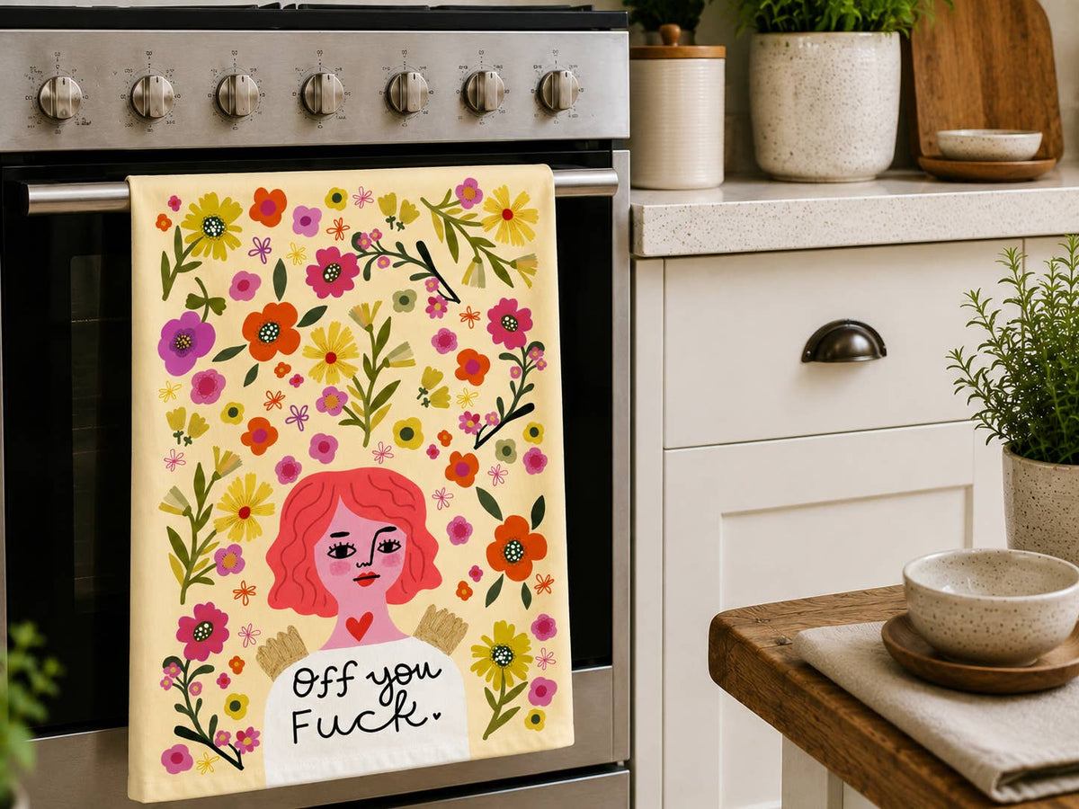 Off You Fuck Grumpy Angel Dish Towel