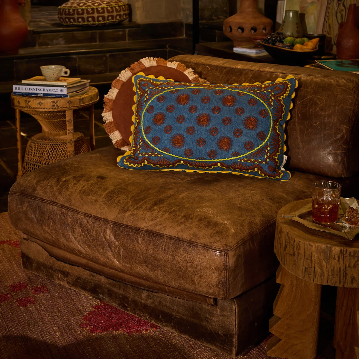 Anneliese Reversible Denim Cushion - Peridot Feather Insert