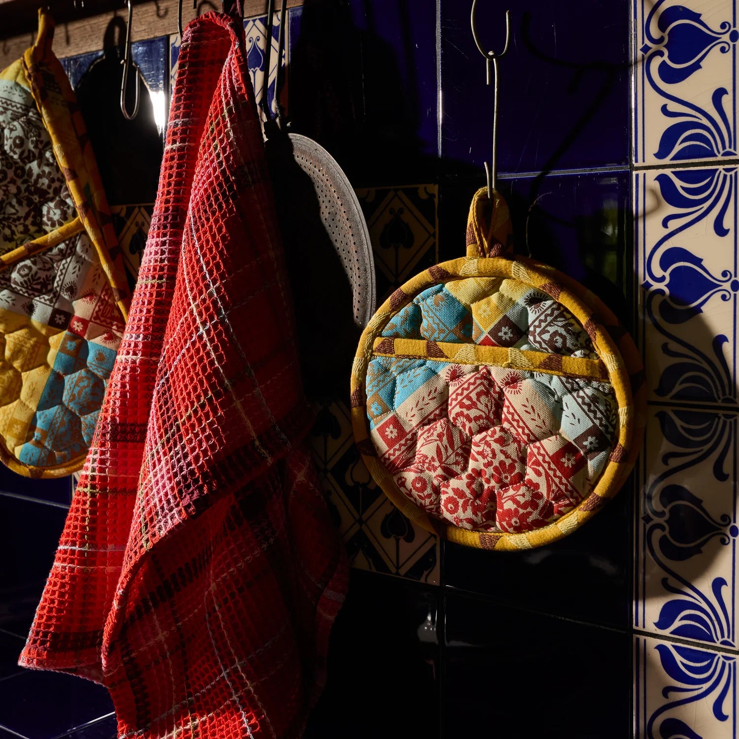 Frances Waffle Tea Towel - Poppy