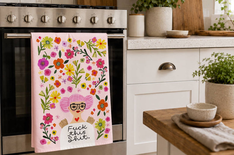 Fuck This Shit Grumpy Angel Dish Towel
