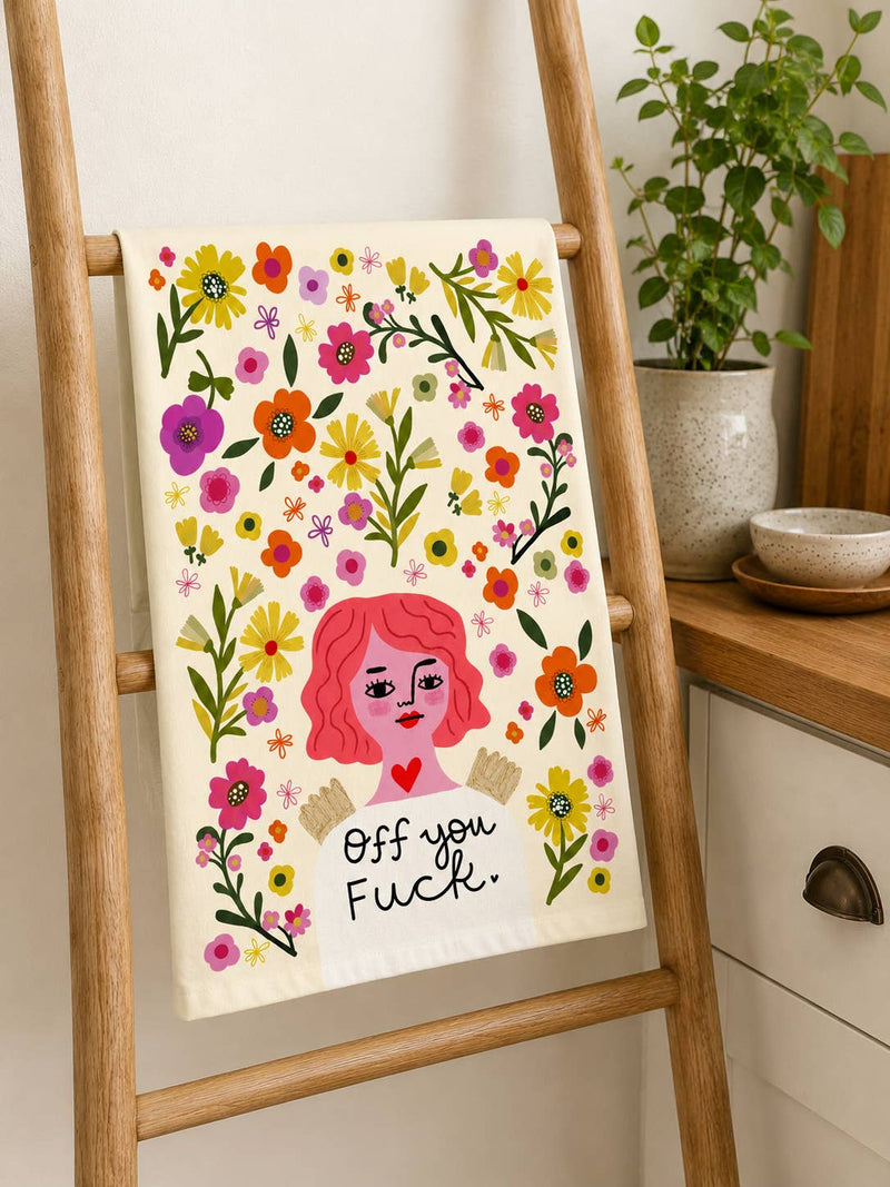Off You Fuck Grumpy Angel Dish Towel