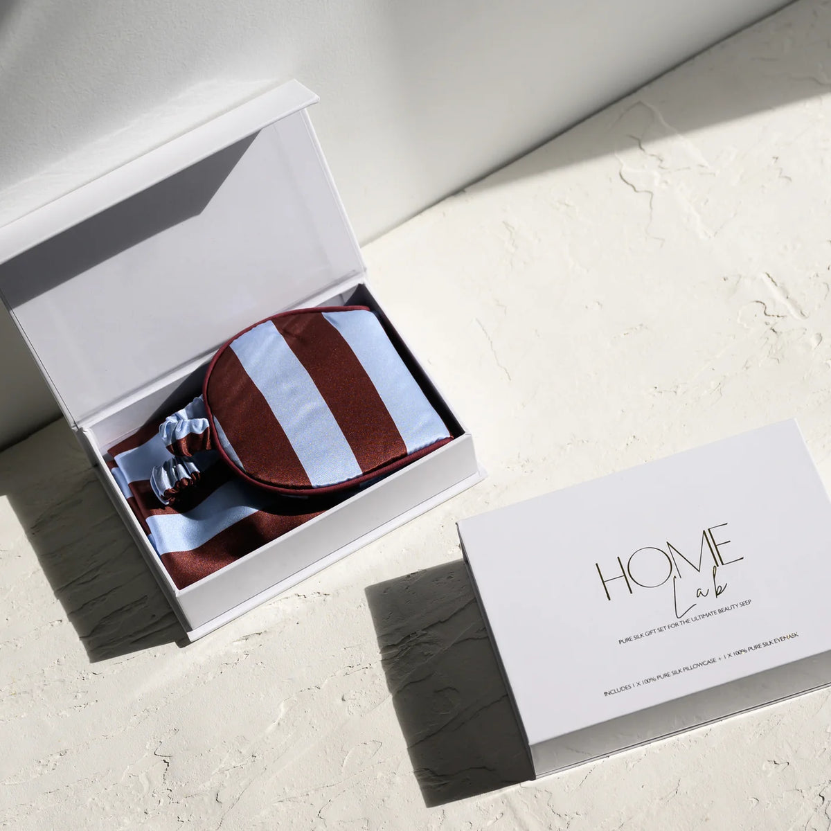 100% Pure Silk Gift Set - Cocoa And Sky Blue Stripe