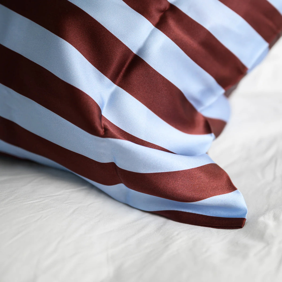 Silk Pillowcase Cocoa & Sky Blue Stripe